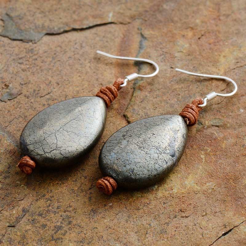 The Earth Pyrite Teardrop Earrings