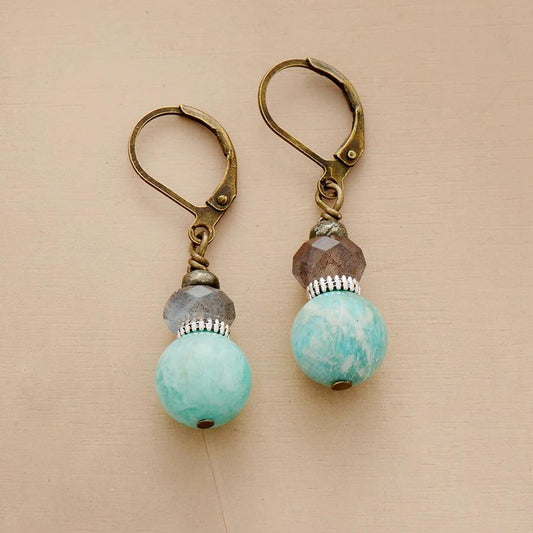 Vintage Amazonite Labradorite Drop Earrings