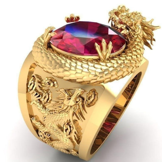 Elegant Dragon Red Crystal Ring