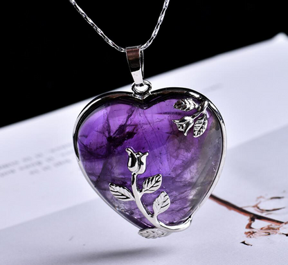 Natural Crystal Quartz Heart Pendant & Necklace