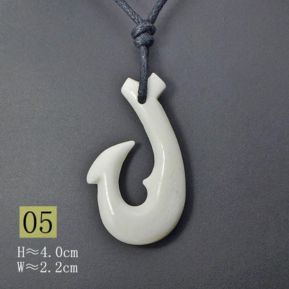 New Zealand Maori Tribal Style Hand Carved Bone 'HEI-MATAU'( Fish Hook)  SAFE JOURNEY Necklace-9 styles