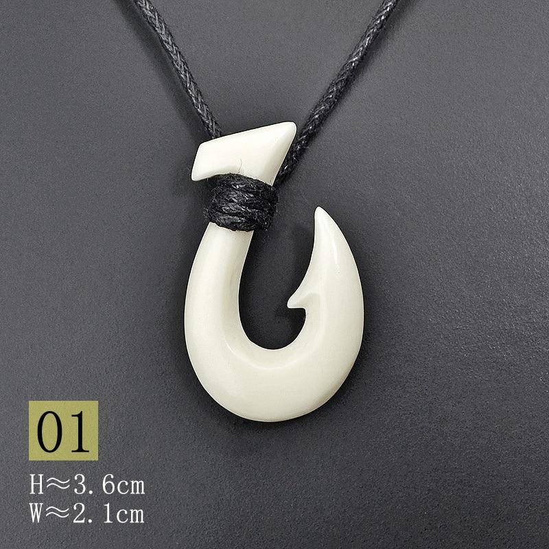 New Zealand Maori Tribal Style Hand Carved Bone 'HEI-MATAU'( Fish Hook)  SAFE JOURNEY Necklace-9 styles