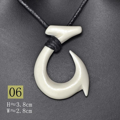 New Zealand Maori Tribal Style Hand Carved Bone 'HEI-MATAU'( Fish Hook)  SAFE JOURNEY Necklace-9 styles