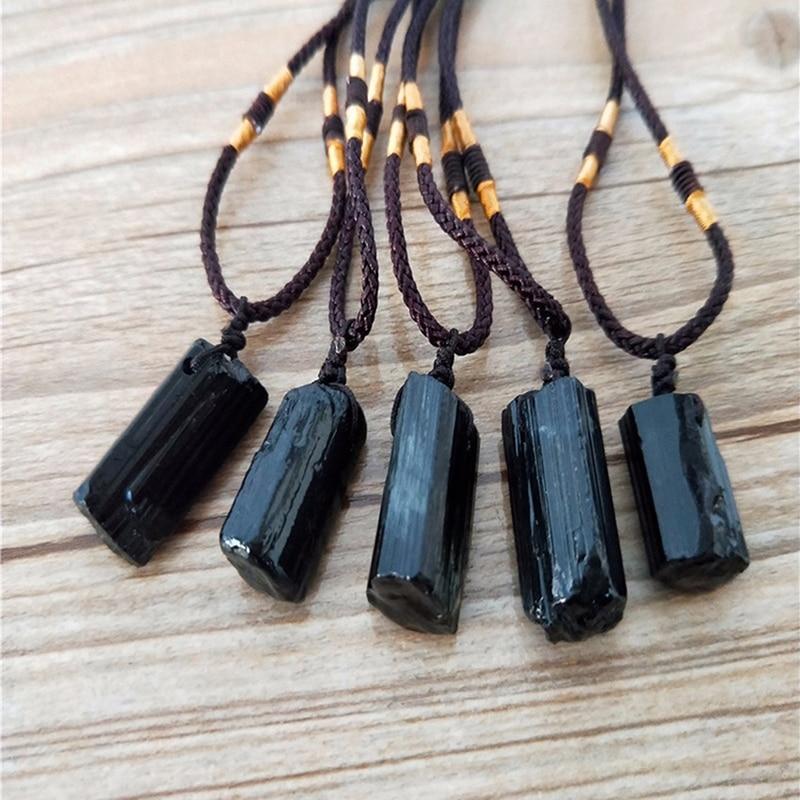 Natural  Raw Black Tourmaline  Stone SHIELDING Pendant Necklace