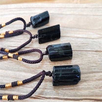 Natural  Raw Black Tourmaline  Stone SHIELDING Pendant Necklace