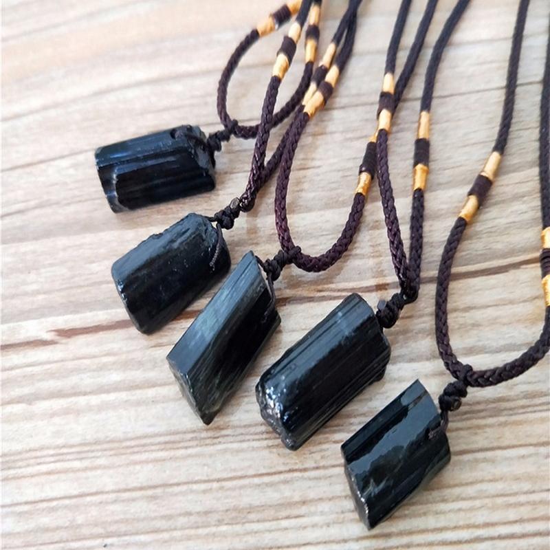 Natural  Raw Black Tourmaline  Stone SHIELDING Pendant Necklace