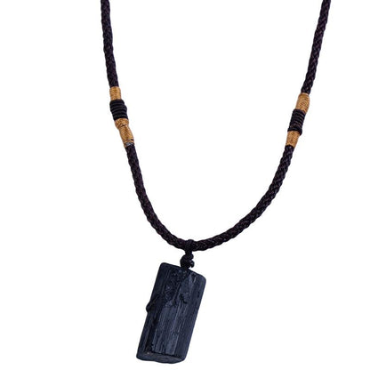 Natural  Raw Black Tourmaline  Stone SHIELDING Pendant Necklace