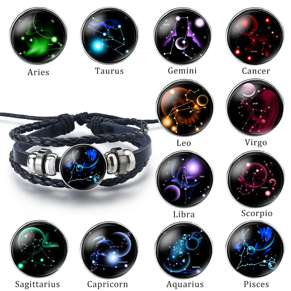 Zodiac Constellations Astrology Spirit Braided Leather Bracelet