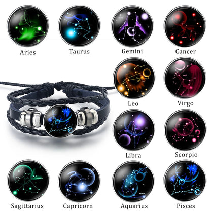 Zodiac Constellations Astrology Spirit Braided Leather Bracelet