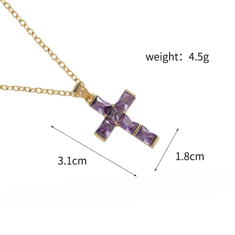 New Purple Amethyst Cross Necklace Pendant