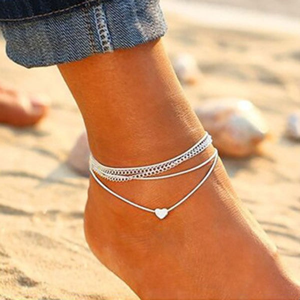 Layered Heart Charm Anklet