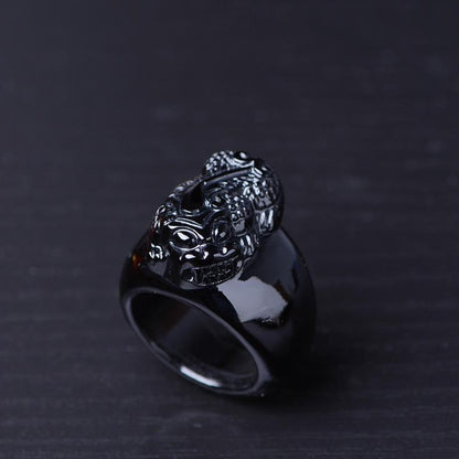 Feng Shui Black Obsidian Pixiu Wealth Ring