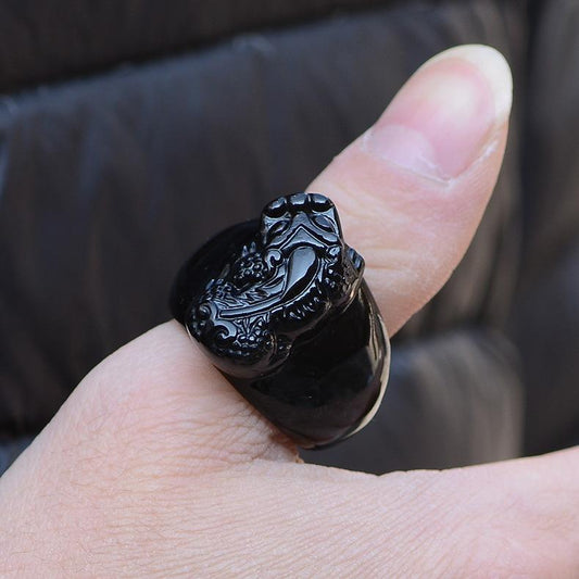 Feng Shui Black Obsidian Pixiu Wealth Ring