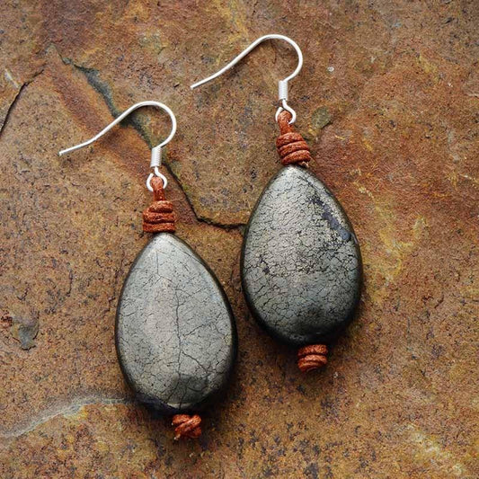 The Earth Pyrite Teardrop Earrings