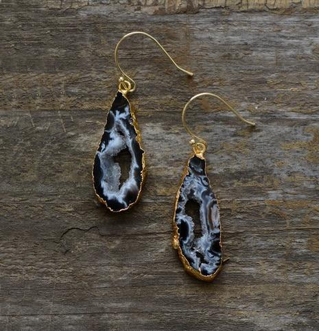 Natural Sliced Grey Druzy Geode Earrings