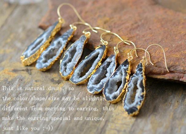 Natural Sliced Grey Druzy Geode Earrings