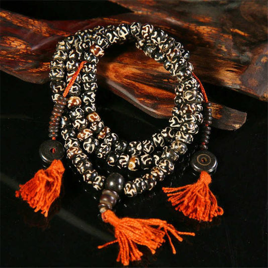 TIBETAN YAK BONE MALA NECKLACE (108 BEADS)