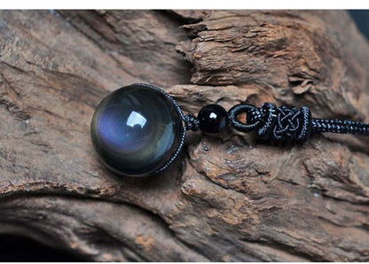 Handmade Black Rainbow Eye Obsidian Necklace