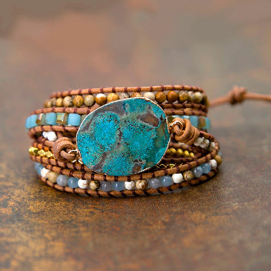 Blue Chrysocolla & African Turquoise Wrap Bracelet