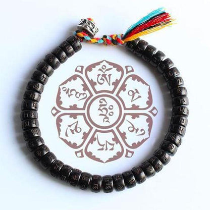 Coconut Shell Beads Bracelet with engraved Mantra - Attract Wisdom & Boost Spiritual Energy