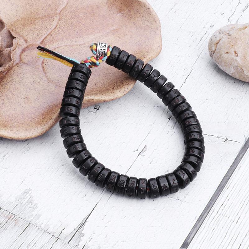 Coconut Shell Beads Bracelet with engraved Mantra - Attract Wisdom & Boost Spiritual Energy