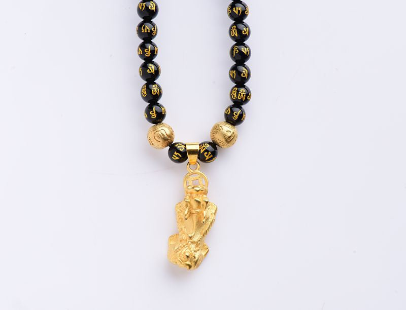 Handmade Feng Shui Black Obsidian Wealth Necklace