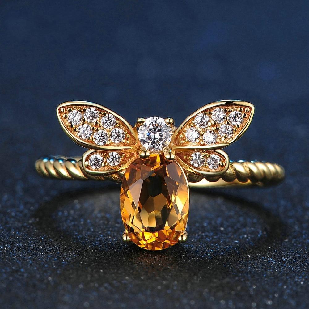 14k Gold Plated Silver CITRINE Gemstone Honey Bee WEALTH ATTRACTING Ring