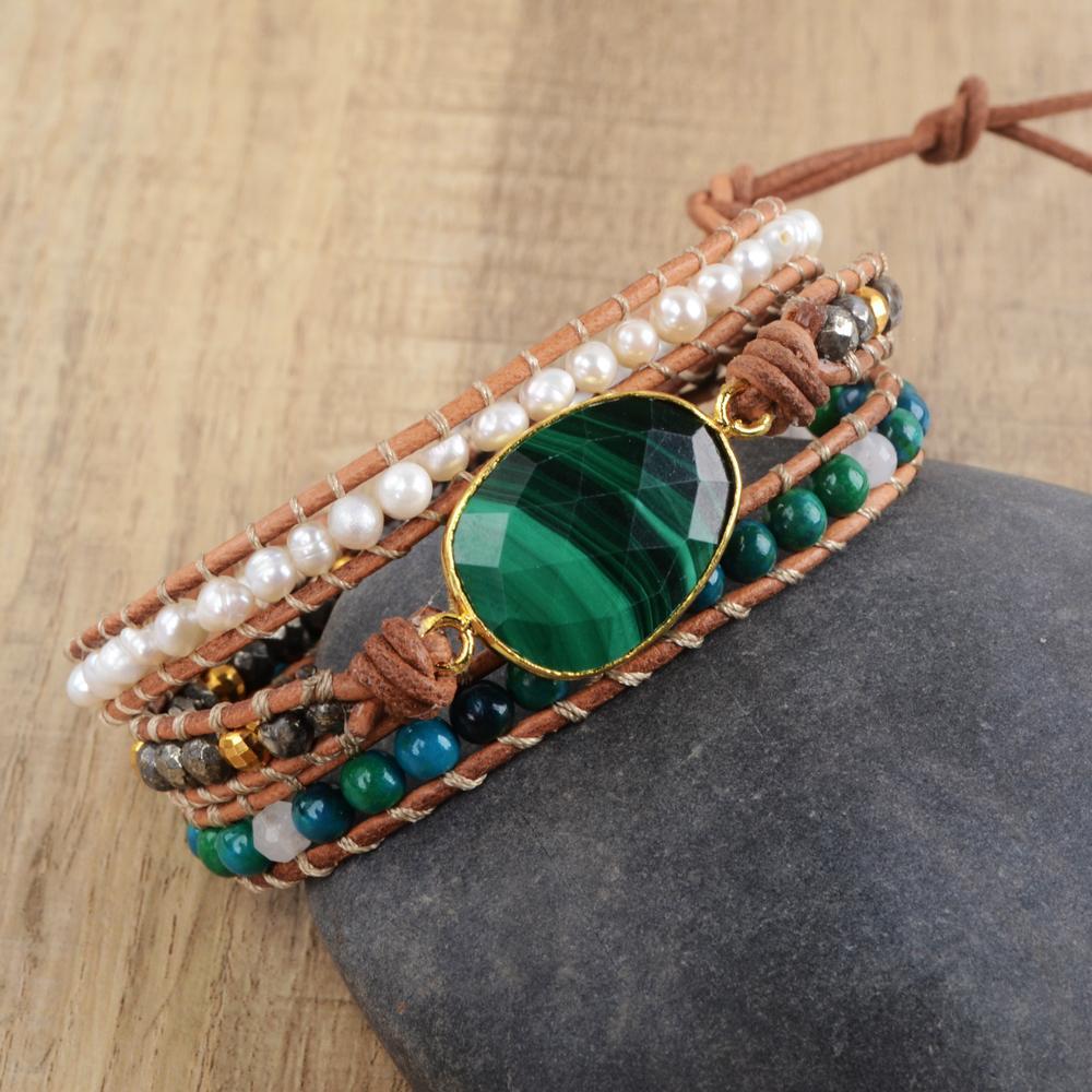 Malachite Chrysocolla & Pearl Bracelet