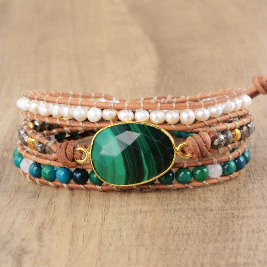 Malachite Chrysocolla & Pearl Bracelet