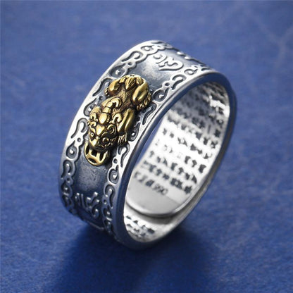 Feng Shui LUCKY PIXIU with Heart Sutra Ring