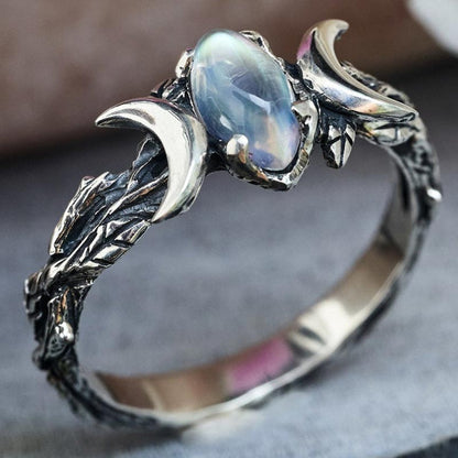 Triple Moon Goddess Moonstone Ring