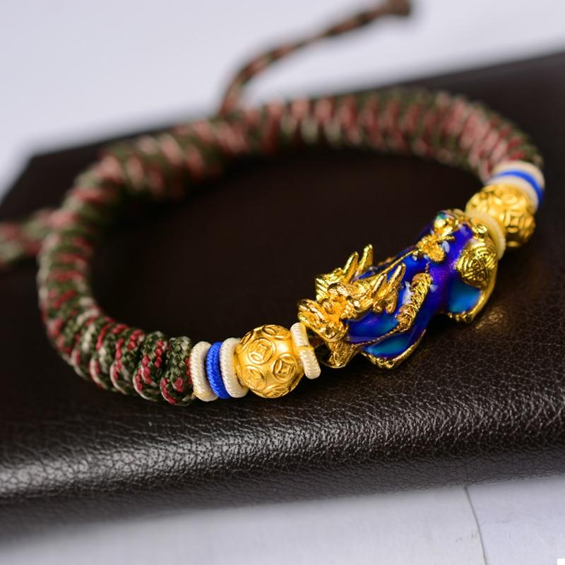 Temperature Color Changing Gold Pixiu Braided Lucky Rope Bracelet