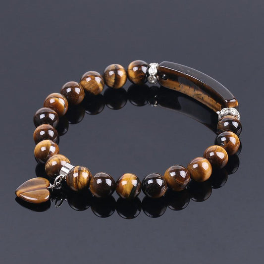 Tiger's Eye Beads Heart Pendant Bracelet