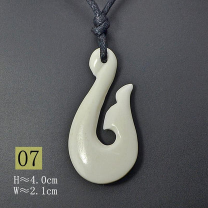 New Zealand Maori Tribal Style Hand Carved Bone 'HEI-MATAU'( Fish Hook)  SAFE JOURNEY Necklace-9 styles