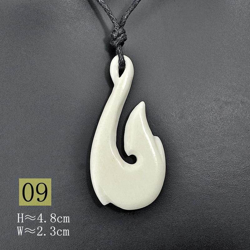 New Zealand Maori Tribal Style Hand Carved Bone 'HEI-MATAU'( Fish Hook)  SAFE JOURNEY Necklace-9 styles