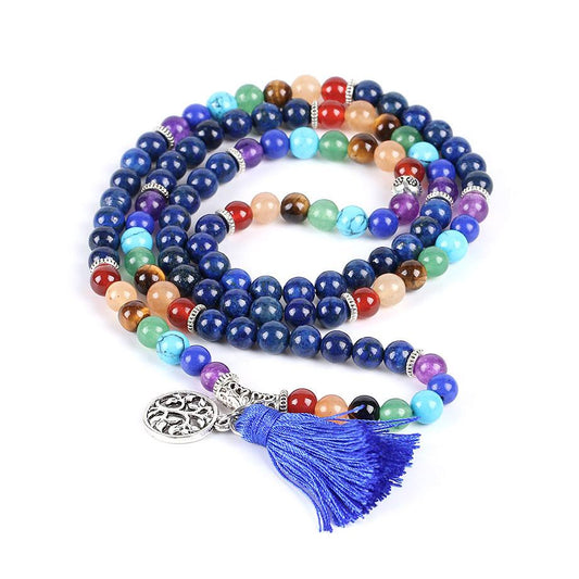 Tree of Life 7 Chakra Lapis Lazuli 108 Mala Beads Bracelet