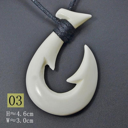 New Zealand Maori Tribal Style Hand Carved Bone 'HEI-MATAU'( Fish Hook)  SAFE JOURNEY Necklace-9 styles