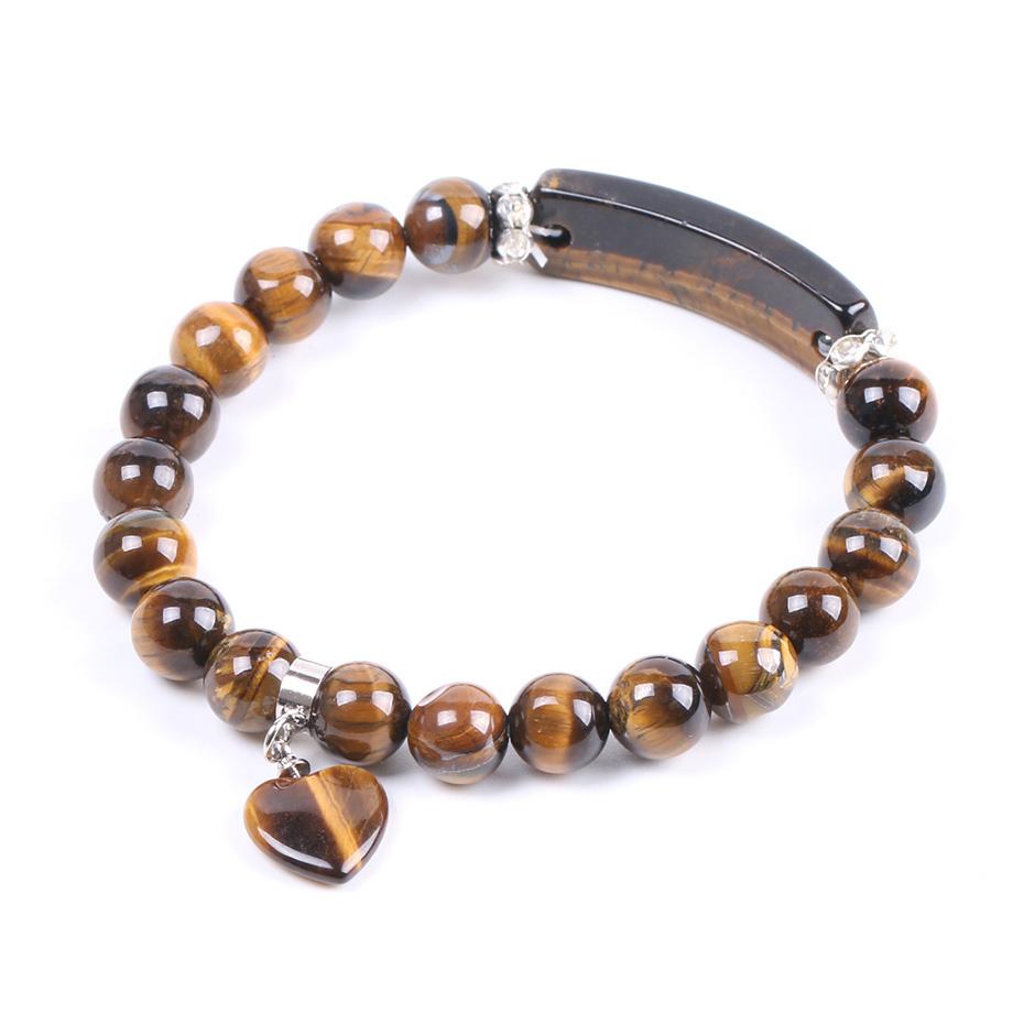 Tiger's Eye Beads Heart Pendant Bracelet