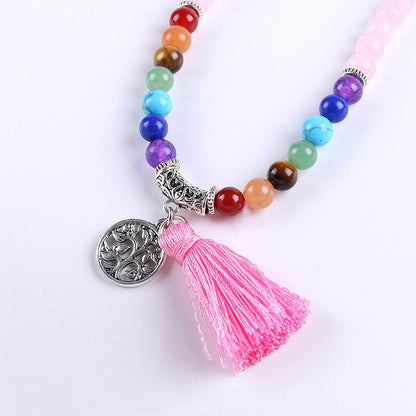 Tree of Life 7 Chakra Rose Quartz 108 Mala Beads Bracelet