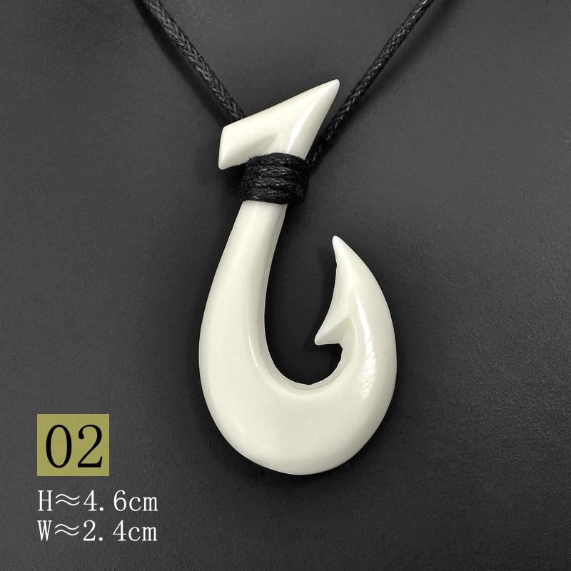 New Zealand Maori Tribal Style Hand Carved Bone 'HEI-MATAU'( Fish Hook)  SAFE JOURNEY Necklace-9 styles