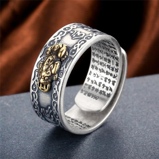 Feng Shui LUCKY PIXIU with Heart Sutra Ring