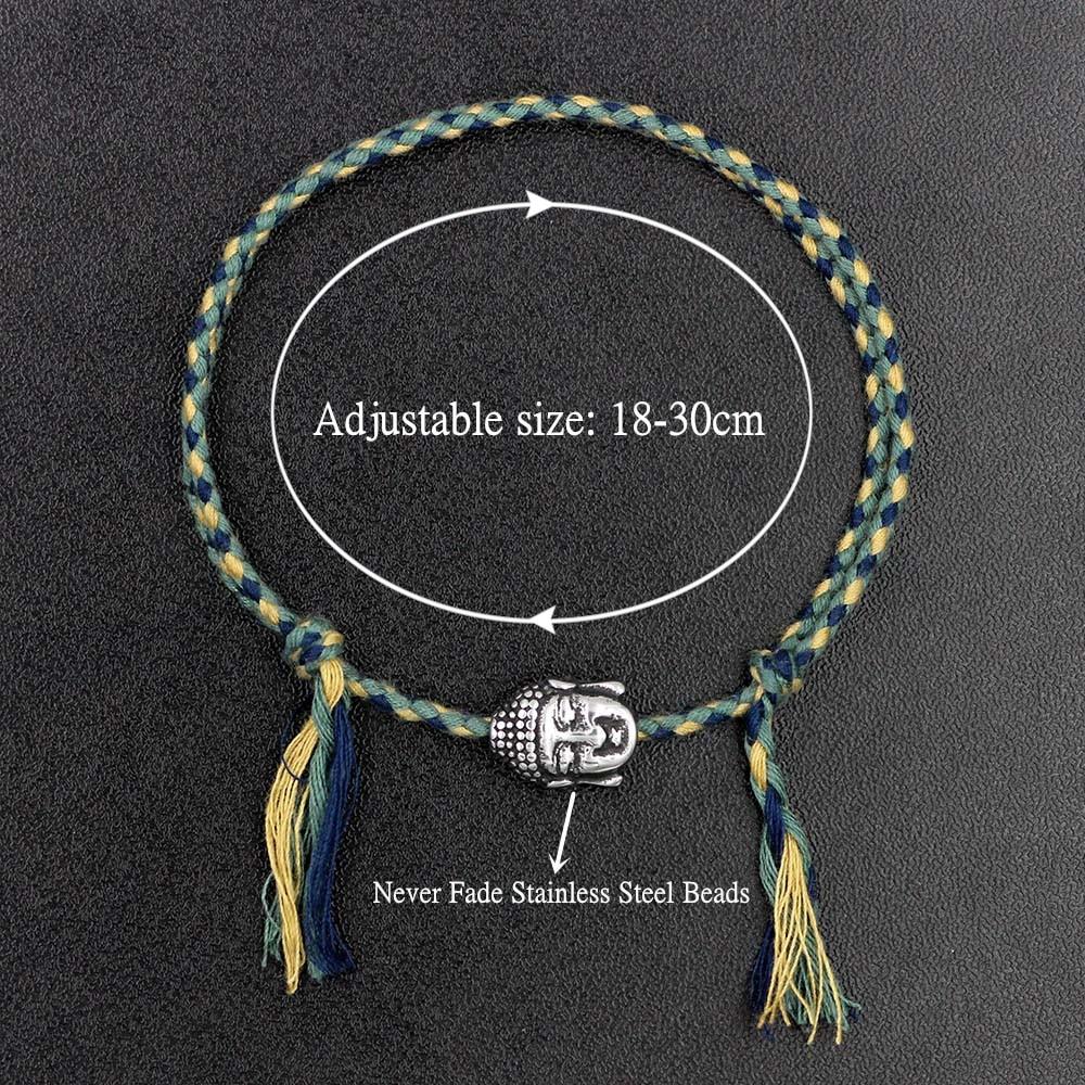 Hand braided Tibetan Cotton Rope & Stainless Steel Buddha SPIRITUAL Bracelet or Anklet-18-30cm