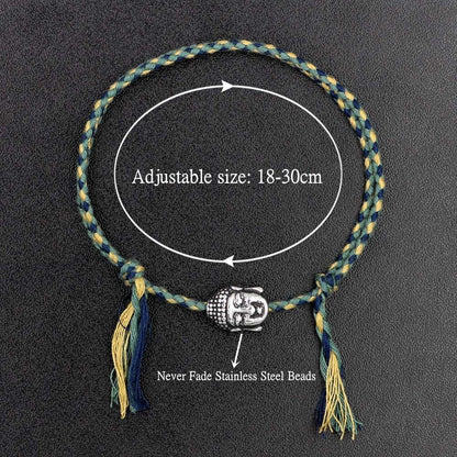 Hand braided Tibetan Cotton Rope & Stainless Steel Buddha SPIRITUAL Bracelet or Anklet-18-30cm