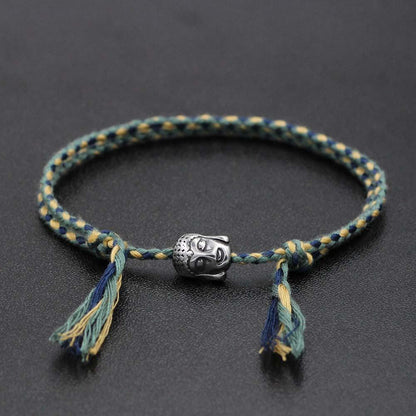 Hand braided Tibetan Cotton Rope & Stainless Steel Buddha SPIRITUAL Bracelet or Anklet-18-30cm