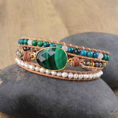 Malachite Chrysocolla & Pearl Bracelet