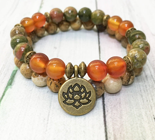 Jasper & Carnelian Mala Bead Bracelets