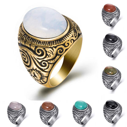 Titanium Steel Signet Ring with Natural Crystals