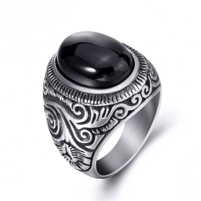 Titanium Steel Signet Ring with Natural Crystals