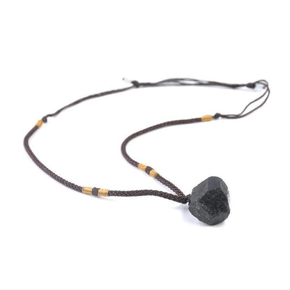 Natural  Raw Black Tourmaline  Stone SHIELDING Pendant Necklace