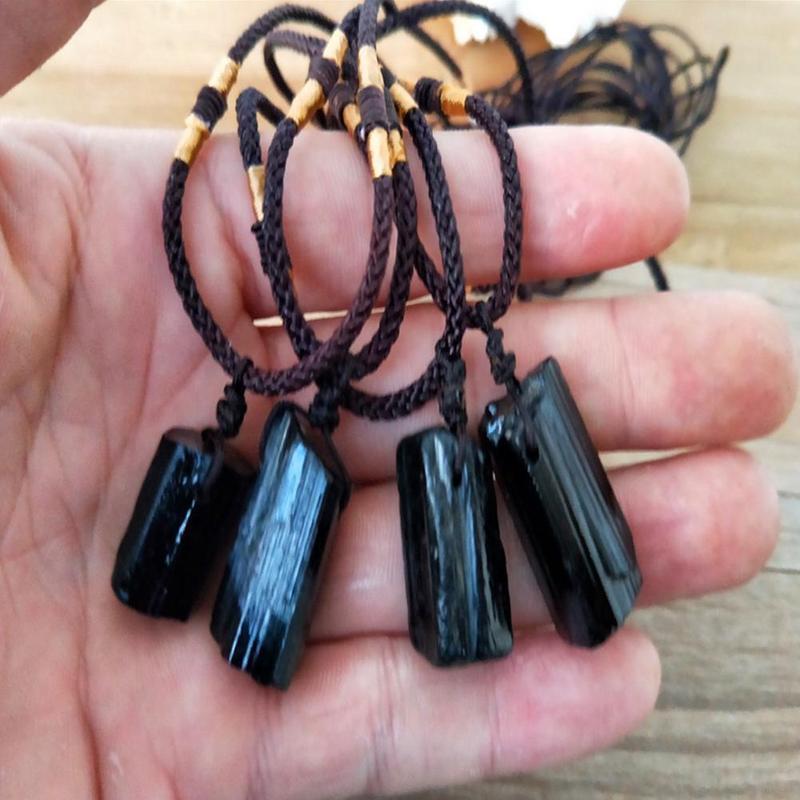 Natural  Raw Black Tourmaline  Stone SHIELDING Pendant Necklace